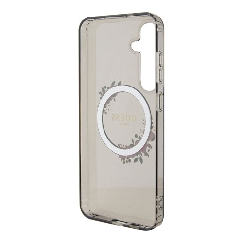 Guess для Galaxy S24 чехол PC/TPU Flowers Wreath Hard Black (MagSafe)