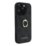 Guess для iPhone 16 Pro чехол PU кожа 4G +кольцо держатель, черный