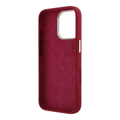 Guess для iPhone 16 Pro чехол Liquid silicone Gold metal logo & Camera frame Hard Magenta