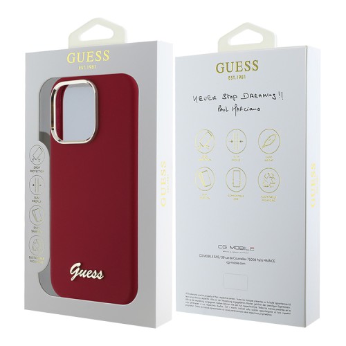 Guess для iPhone 16 Pro чехол Liquid silicone Gold metal logo & Camera frame Hard Magenta