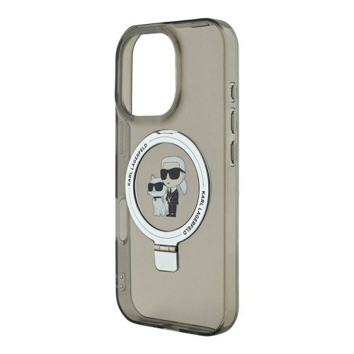 Karl Lagerfeld для iPhone 16 Pro Max чехол PC/TPU + Ring stand NFT Karl & Choupette Hard Black (MagSafe)