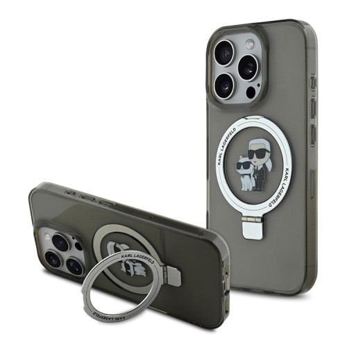 Karl Lagerfeld для iPhone 16 Pro Max чехол PC/TPU + Ring stand NFT Karl & Choupette Hard Black (MagSafe)
