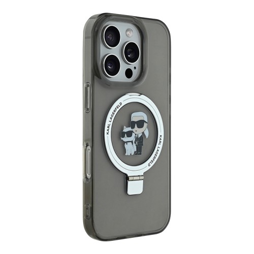 Karl Lagerfeld для iPhone 16 Pro Max чехол PC/TPU + Ring stand NFT Karl & Choupette Hard Black (MagSafe)