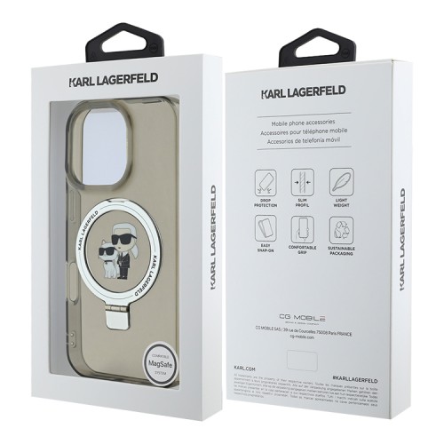 Karl Lagerfeld для iPhone 16 Pro Max чехол PC/TPU + Ring stand NFT Karl & Choupette Hard Black (MagSafe)