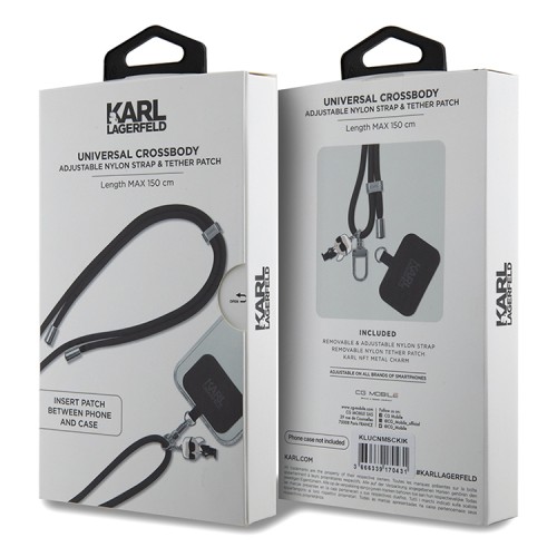 (Уценка) Karl Lagerfeld шнурок на шею для телефона Crossbody Nylon cord + NFT Karl Ikonik metal charm Black