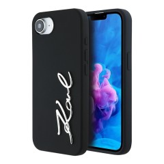 Karl Lagerfeld для iPhone 16e чехол Liquid silicone Signature Metal logo Hard Black