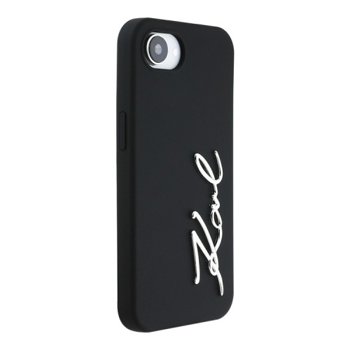 Karl Lagerfeld для iPhone 16e чехол Liquid silicone Signature Metal logo Hard Black