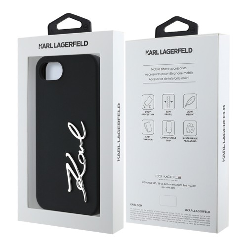 Karl Lagerfeld для iPhone 16e чехол Liquid silicone Signature Metal logo Hard Black