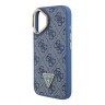 Guess для iPhone 16 чехол PU 4G Triangle metal logo and Camera Stand Hard Blue (MagSafe)