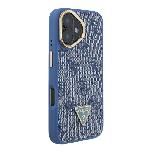 Guess для iPhone 16 чехол PU 4G Triangle metal logo and Camera Stand Hard Blue (MagSafe)