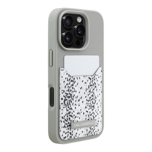 Karl Lagerfeld для iPhone 16 Pro Max чехол Cardslot PU Grained leather Leopard pocket Hard Grey