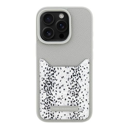Karl Lagerfeld для iPhone 16 Pro Max чехол Cardslot PU Grained leather Leopard pocket Hard Grey