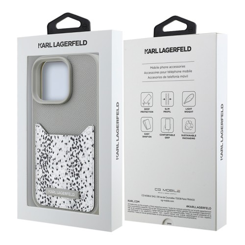 Karl Lagerfeld для iPhone 16 Pro Max чехол Cardslot PU Grained leather Leopard pocket Hard Grey