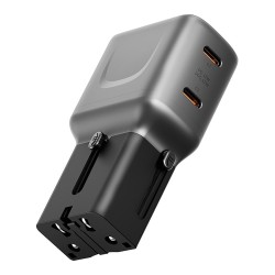 Energea СЗУ TravelGo adapter 45, 2USB-C PD45W 150 countries Gunmetal/Black