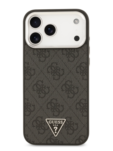 Guess для iPhone 17 Pro Max чехол PU 4G Triangle metal logo Silver camera Hard Black (MagSafe)