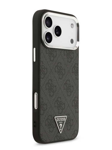 Guess для iPhone 17 Pro Max чехол PU 4G Triangle metal logo Silver camera Hard Black (MagSafe)