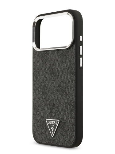 Guess для iPhone 17 Pro Max чехол PU 4G Triangle metal logo Silver camera Hard Black (MagSafe)