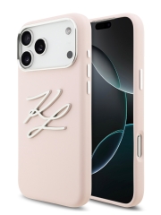 Karl Lagerfeld для iPhone 17 Pro чехол Liquid Silicone Initials Metal Logo & Camera Hard Pink