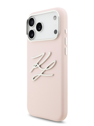Karl Lagerfeld для iPhone 17 Pro чехол Liquid Silicone Initials Metal Logo & Camera Hard Pink