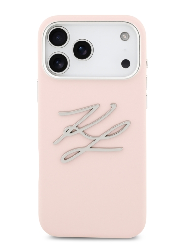 Karl Lagerfeld для iPhone 17 Pro чехол Liquid Silicone Initials Metal Logo & Camera Hard Pink
