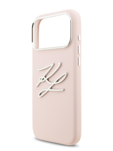 Karl Lagerfeld для iPhone 17 Pro чехол Liquid Silicone Initials Metal Logo & Camera Hard Pink