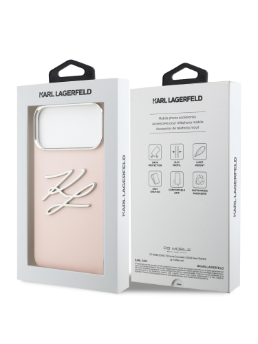 Karl Lagerfeld для iPhone 17 Pro чехол Liquid Silicone Initials Metal Logo & Camera Hard Pink