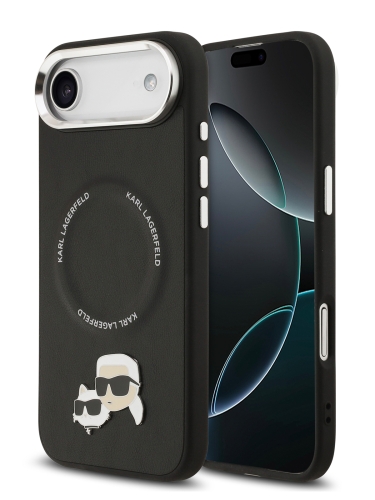 Karl Lagerfeld для iPhone Air чехол PU NFT Karl & Choup heads Metal pin & Cam Hard Black (MagSafe)