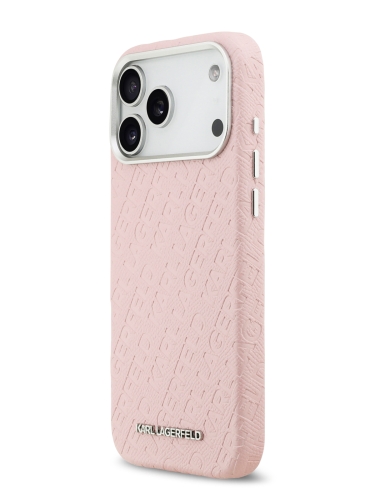 Karl Lagerfeld для iPhone 17 Pro Max чехол PU Full Wrapped Repeated logo Metal Cam Hard Pink (MagSafe)