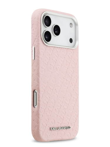 Karl Lagerfeld для iPhone 17 Pro Max чехол PU Full Wrapped Repeated logo Metal Cam Hard Pink (MagSafe)