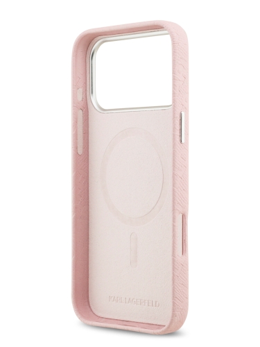 Karl Lagerfeld для iPhone 17 Pro Max чехол PU Full Wrapped Repeated logo Metal Cam Hard Pink (MagSafe)
