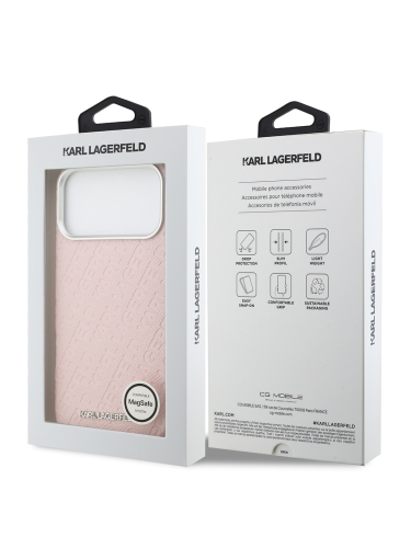 Karl Lagerfeld для iPhone 17 Pro Max чехол PU Full Wrapped Repeated logo Metal Cam Hard Pink (MagSafe)