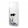 Чехол Lagerfeld Liquid glitter NFT Karl head Hard для iPhone 14, серебристый