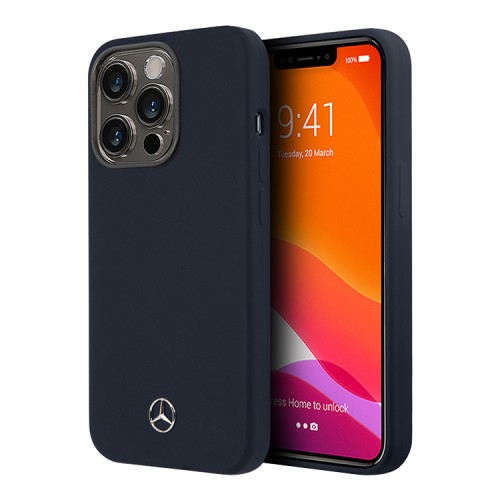 Чехол Mercedes Liquid Silicone для iPhone 14 Pro, тёмно-синий (Navy)