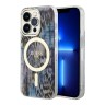 Чехол Guess Leopard Hard для iPhone 14 Pro, синий/золотой (MagSafe)
