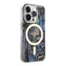 Чехол Guess Leopard Hard для iPhone 14 Pro, синий/золотой (MagSafe)