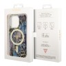 Чехол Guess Leopard Hard для iPhone 14 Pro, синий/золотой (MagSafe)