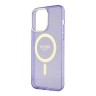 Чехол Guess Glitter Metal outline Hard для iPhone 13 Pro Max, фиолетовый/золотой (MagSafe)