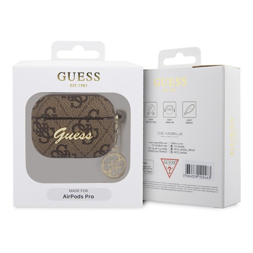 Чехол Guess PU leather 4G with metal logo and Charm для Airpods Pro, коричневый