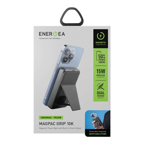 EnergEA АКБ MagPac GRIP 10K, 10000W Magnetic wireless 15W USB-C 20W with stand Gun/Black
