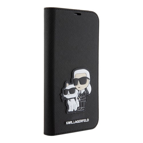 Lagerfeld для iPhone 15 Pro чехол PU Saffiano NFT Karl & Choupette Booktype Black