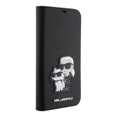 Lagerfeld для iPhone 15 Pro чехол PU Saffiano NFT Karl & Choupette Booktype Black