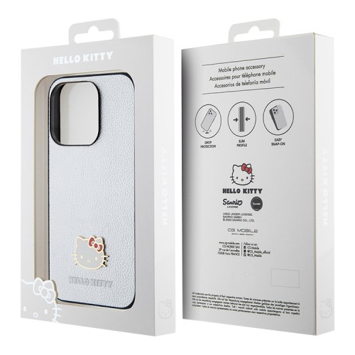 Hello Kitty для iPhone 15 Pro Max чехол PU Grained leather Metal Kitty Head Hard Silver