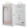 Guess для iPhone 15 чехол PU 4G Bottom stripe Metal logo Hard Pink