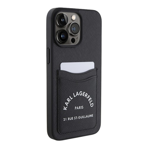 Karl Lagerfeld для iPhone 14 Pro Max чехол Cardslot PU Saffiano RSG 3D rubber logo Hard Black