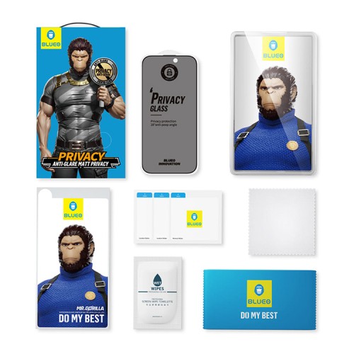 BlueO стекло для iPhone 16 Pro Max, Anti-peep Matte Black (антишпион матовое)