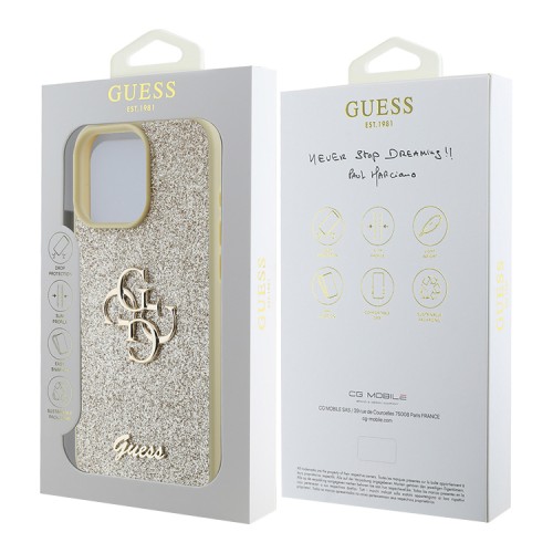 Guess для iPhone 16 Pro Max чехол Fixed Glitters 4G Big metal logo Gold