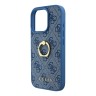 Guess для iPhone 16 Pro чехол PU кожа 4G +кольцо держатель, голубой