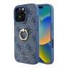 Guess для iPhone 16 Pro чехол PU кожа 4G +кольцо держатель, голубой