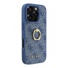Guess для iPhone 16 Pro чехол PU кожа 4G +кольцо держатель, голубой