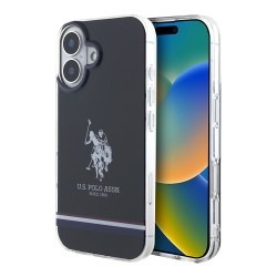 U.S. Polo для iPhone 16 чехол PC/TPU Double Horse logo Tricolor stripes Black